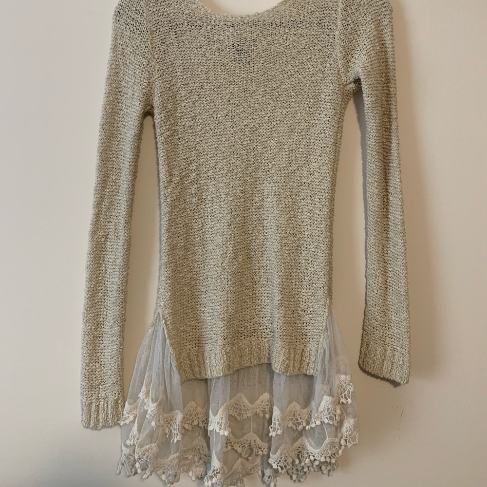 Cream Sweater with lace underlay